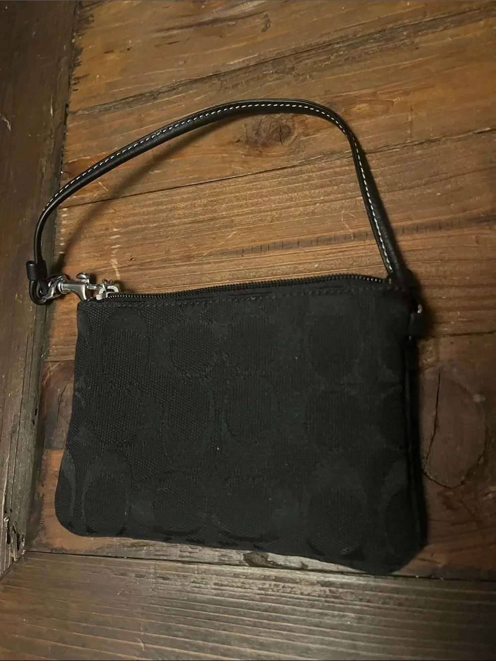 Coach Black Signature Wristlet with Leather Strap